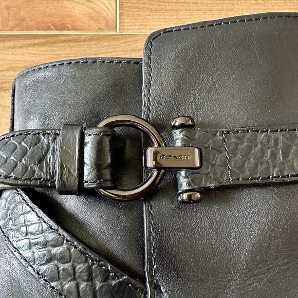 COACH Paulina Black Leather Ankle‎ Boots Embossed Snake Belt Booties Size 10 - Picture 2 of 10
